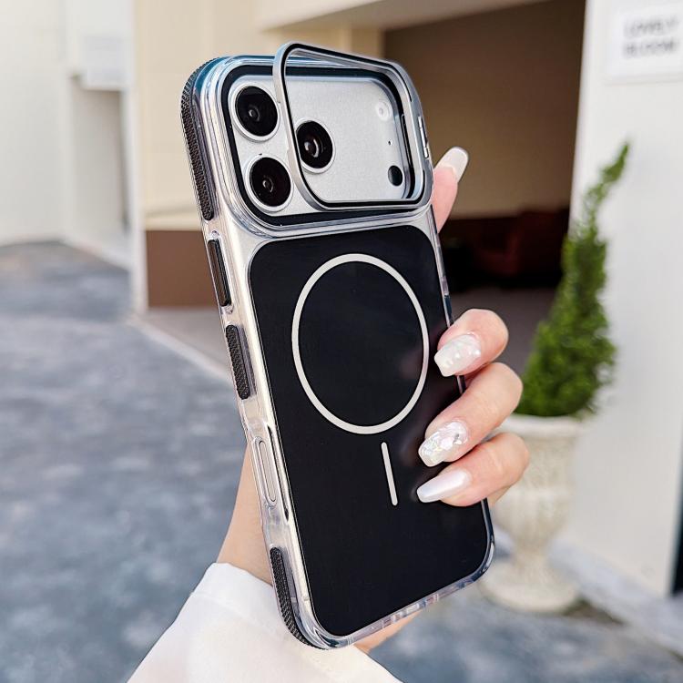 For iPhone 17 Pro Vibrant Dual-color Lens Kickstand Magnetic Phone Case(Black)