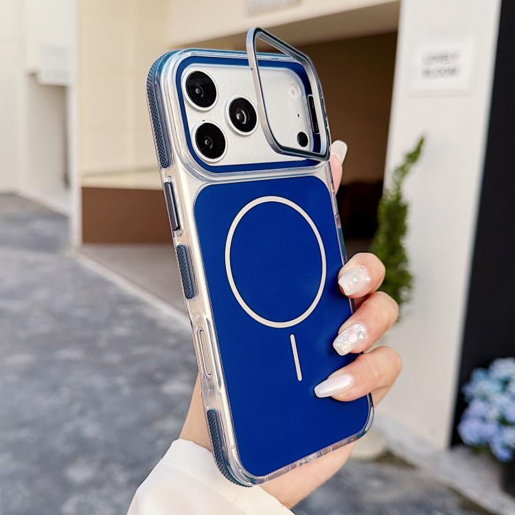For iPhone 17 Pro Vibrant Dual-color Lens Kickstand Magnetic Phone Case(Blue)