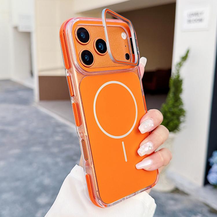 For iPhone 17 Pro Vibrant Dual-color Lens Kickstand Magnetic Phone Case(Orange)