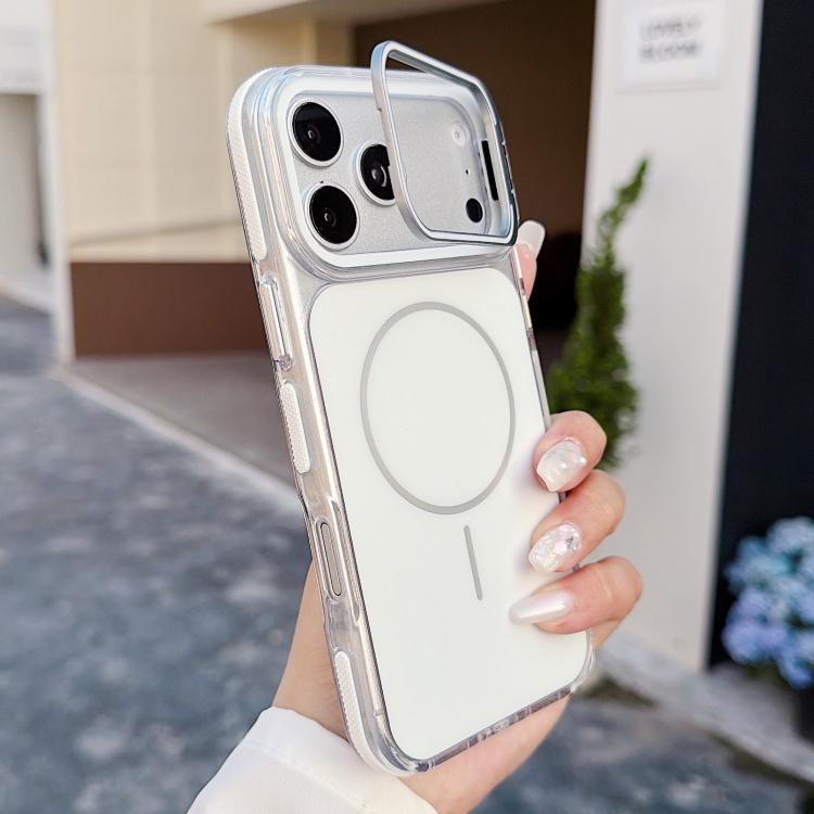For iPhone 17 Pro Vibrant Dual-color Lens Kickstand Magnetic Phone Case(White)