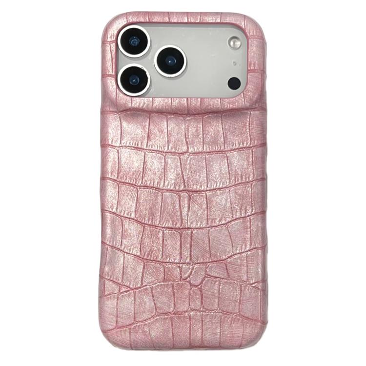 For iPhone 17 Pro Vintage Crocodile Texture Shockproof Vegan Leather Phone Case(Pink)