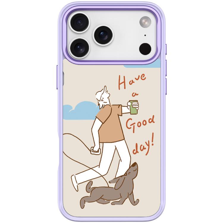 For iPhone 17 Pro Walking Dog Pattern Magnetic Phone Case(Light Purple)
