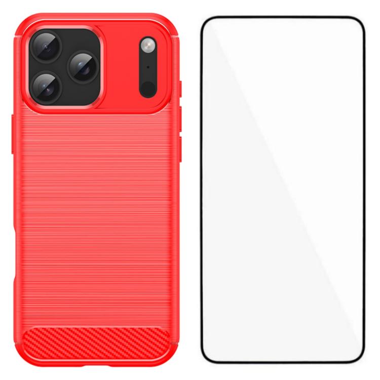 For iPhone 17 Pro WANLONFENG Brushed Texture Shockproof TPU Phone Case with Screen Film(Red)