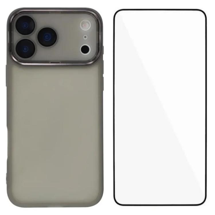 For iPhone 17 Pro WANLONFENG Electroplated Frame Translucent TPU Phone Case with Screen Film(Black)