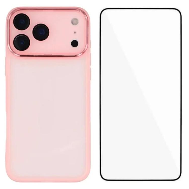 For iPhone 17 Pro WANLONFENG Electroplated Frame Translucent TPU Phone Case with Screen Film(Pink)