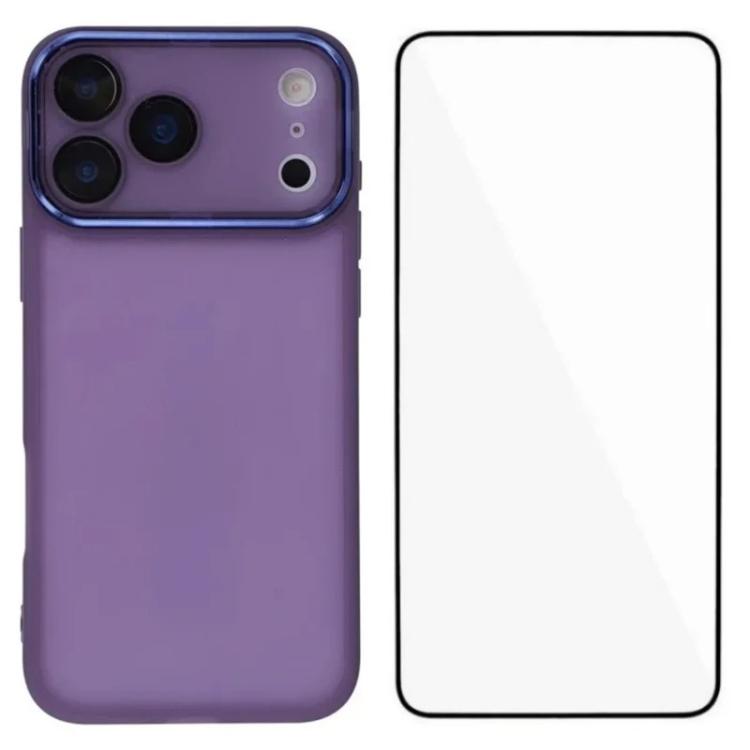 For iPhone 17 Pro WANLONFENG Electroplated Frame Translucent TPU Phone Case with Screen Film(Purple)