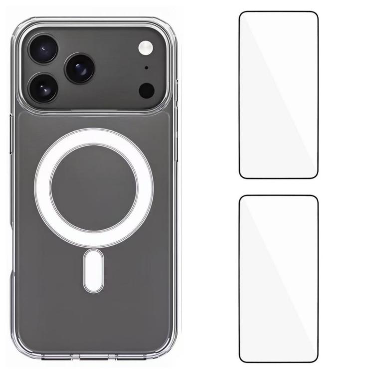 For iPhone 17 Pro WANLONFENG High-Transparency Magnetic Acrylic Phone Case with 2pcs Screen Films(Transparent)
