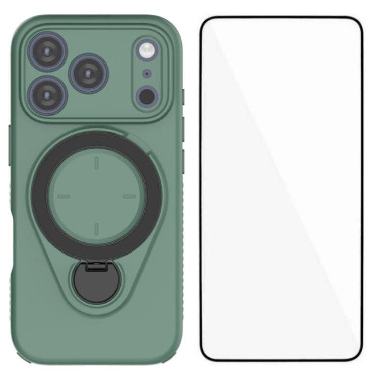 For iPhone 17 Pro WANLONFENG Ring Kickstand Phone Case with Screen Protector(Green)