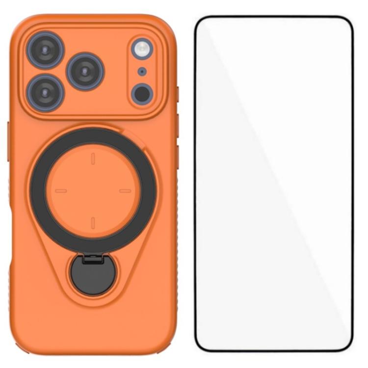 For iPhone 17 Pro WANLONFENG Ring Kickstand Phone Case with Screen Protector(Orange)