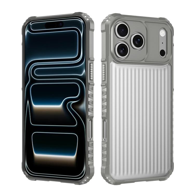 For iPhone 17 Pro War Shadow Stripe Series Airbag Frosted Shockproof Phone Case(Gray)