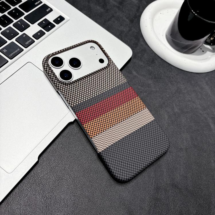 For iPhone 17 Pro Water Transfer Printing Double-sided Skin Feel Striped Magnetic PC Phone Case(Brown)