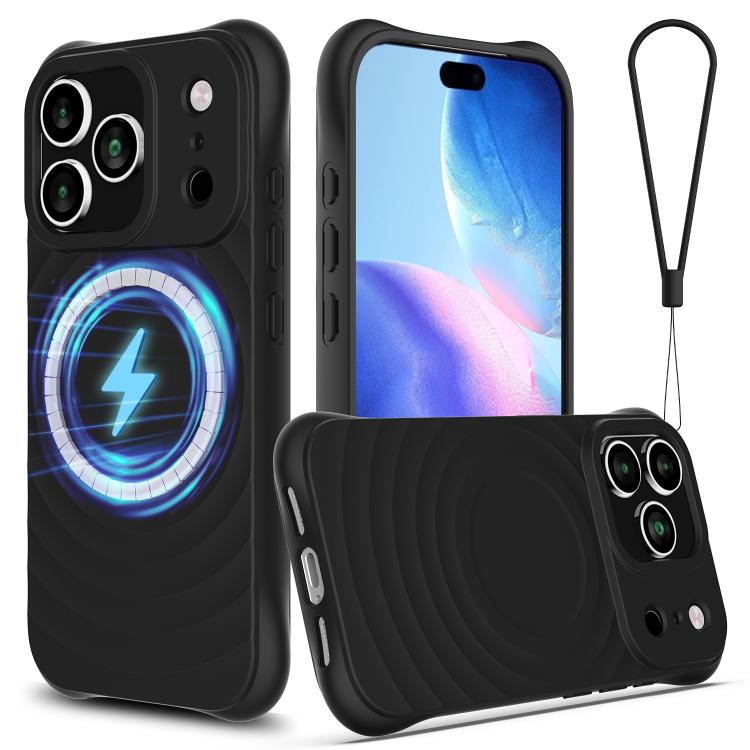 For iPhone 17 Pro Wave Texture MagSafe Magnetic Liquid Silicone Phone Case(Black)