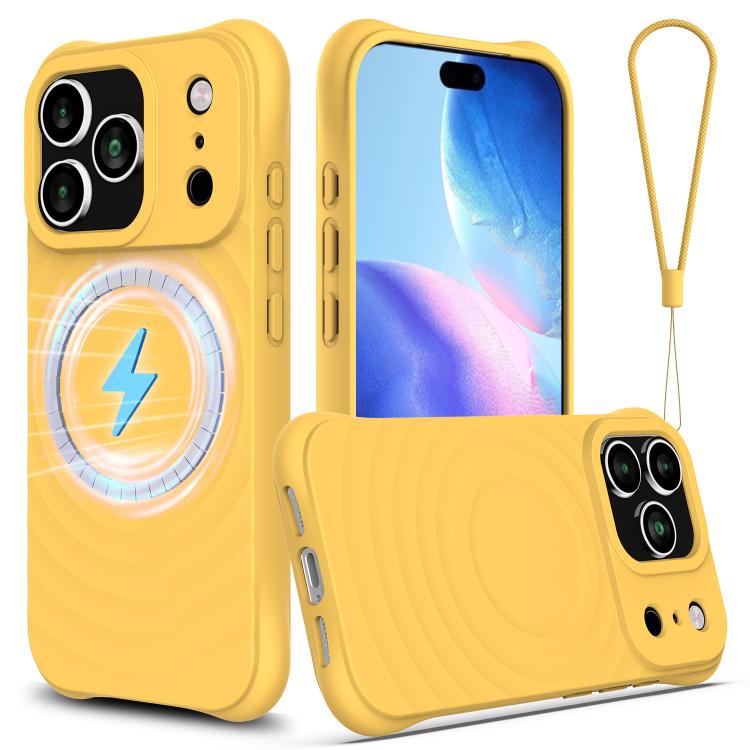 For iPhone 17 Pro Wave Texture MagSafe Magnetic Liquid Silicone Phone Case(Yellow)