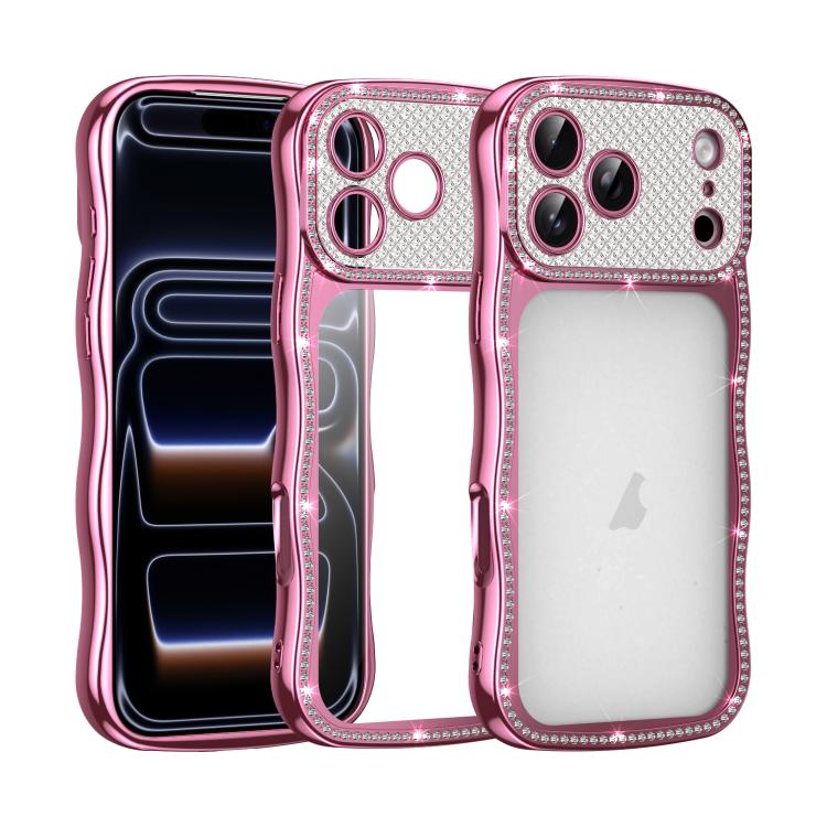 For iPhone 17 Pro Wave Twisting Star Diamond Shockproof Electroplate TPU Phone Case(Pink)