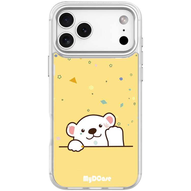 For iPhone 17 Pro Waving Little Bear Pattern Magnetic Phone Case(Transparent White)