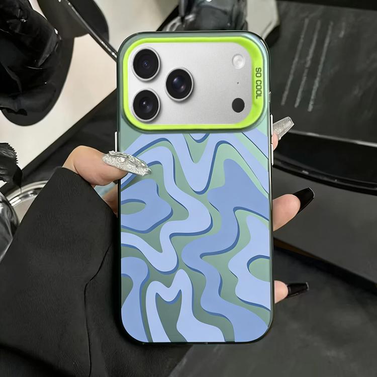 For iPhone 17 Pro Wavy Stripes Pattern Frosted IMD 2-in-1 PC Phone Case(Green)