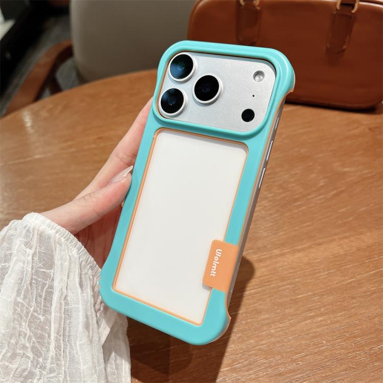 For iPhone 17 Pro Wolmtt Dual-color Candy Hollow Cooling Framed Phone Case(Sky Blue)