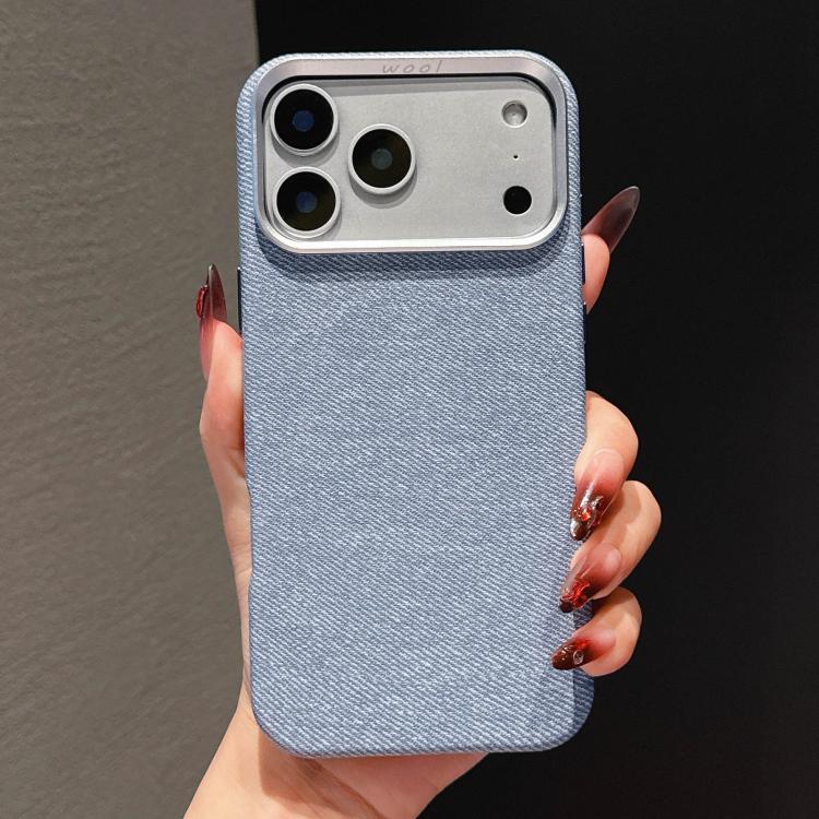 For iPhone 17 Pro Wool Linen Fabric Full Coverage Magnetic Phone Case(Blue)