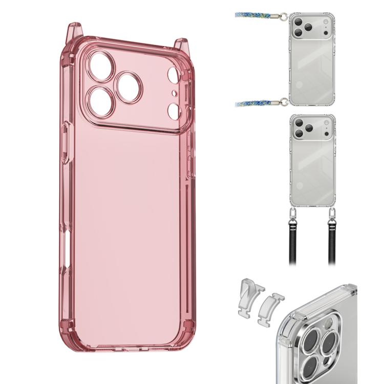For iPhone 17 Pro XDcase Candy DIY Detachable Lanyard Hole Shockproof Phone Case(Transparent Pink)