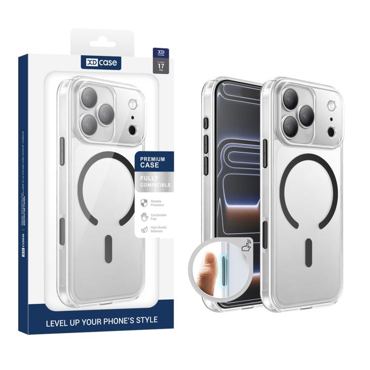 For iPhone 17 Pro XDcase Frosted Transparent Magnetic Shockproof Phone Case(Black)