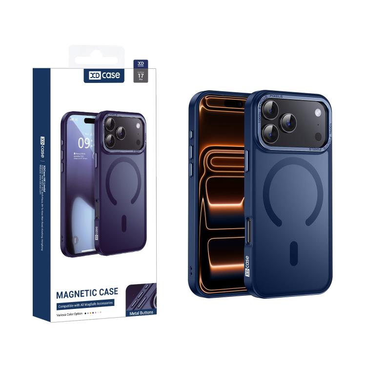 For iPhone 17 Pro XDcase Metal Lens Frame Skin Feel Magnetic Phone Case(Dark Blue)