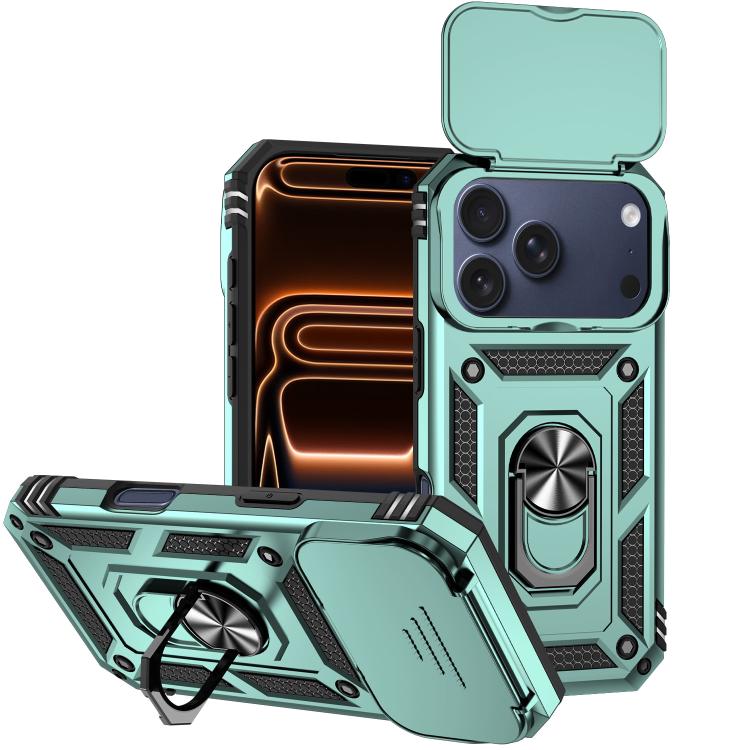 For iPhone 17 Pro XDcase Sliding Camshield Ring Holder Magnetic Phone Case(Green)