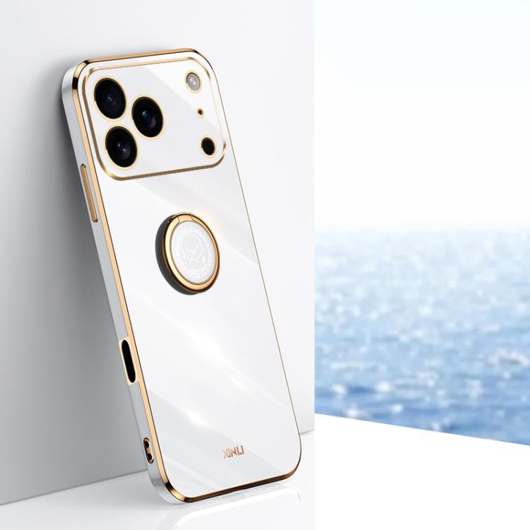 For iPhone 17 Pro XINLI Straight Edge 6D Electroplate TPU Phone Case with Ring Holder(White)
