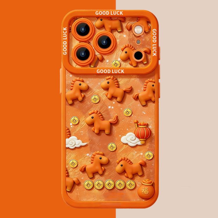 For iPhone 17 Pro Year Of The Horse 3D Horse Liquid Silicone Full Coverage Shockproof Phone Case(Orange)