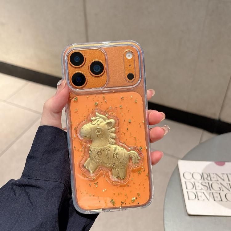 For iPhone 17 Pro Year Of The Horse Acrylic Full Coverage Shockproof Phone Case(Gold Horse)