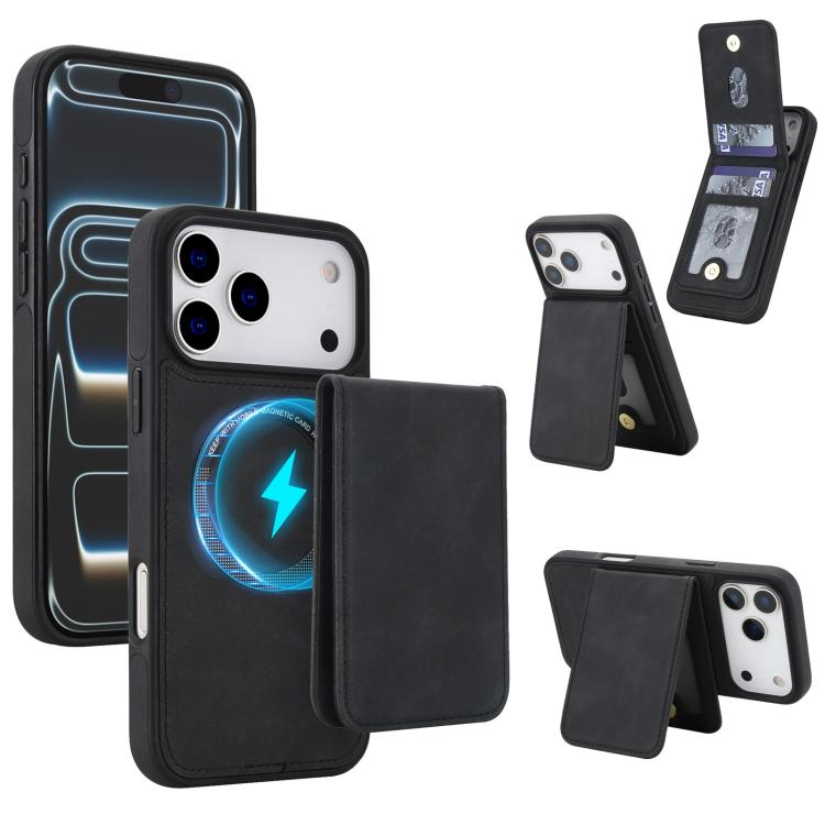 For iPhone 17 Pro YM030 Retro Faux Leather Magnetic Detachable Wallet Phone Case(Black)