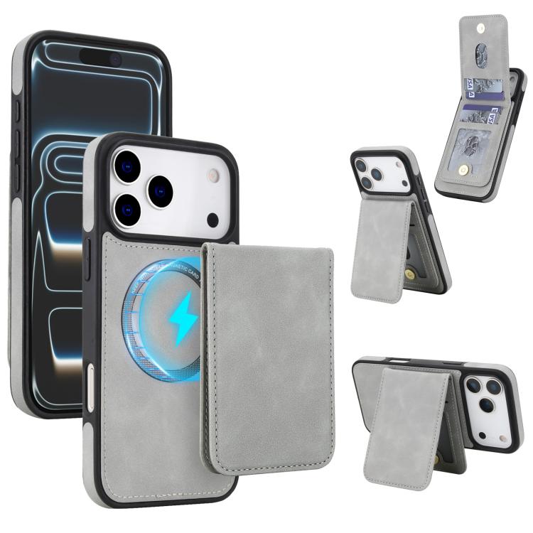 For iPhone 17 Pro YM030 Retro Faux Leather Magnetic Detachable Wallet Phone Case(Gray)