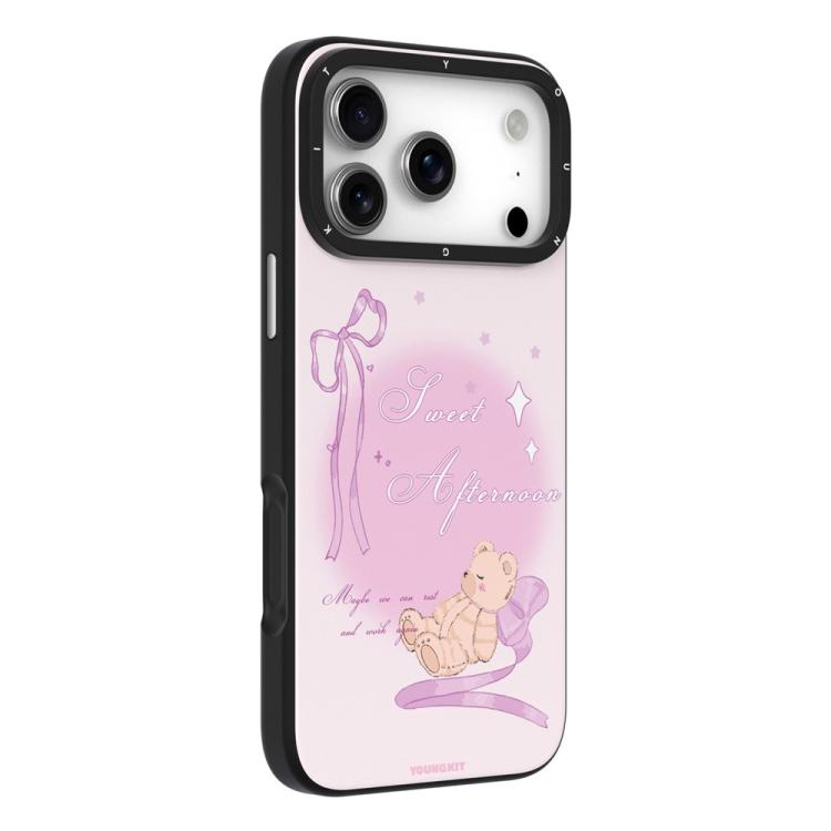 For iPhone 17 Pro YOUNGKIT Cute Animal Time Series Magnetic IMD TPU Phone Case(Violet Bear)