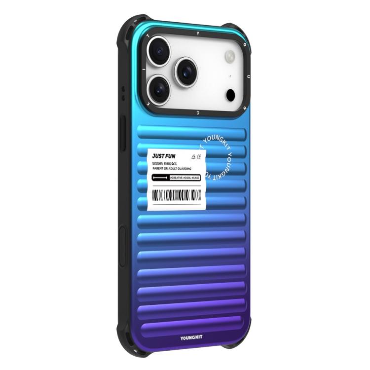 For iPhone 17 Pro YOUNGKIT Secret Color Laser Gradient Aluminium Alloy TPU Phone Case(Dark Green Blue Purple)