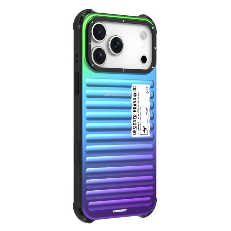 For iPhone 17 Pro YOUNGKIT Secret Color Laser Gradient Aluminium Alloy TPU Phone Case(Green Blue Purple)