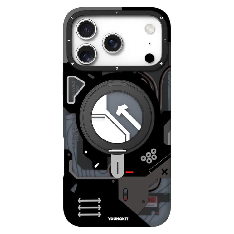 For iPhone 17 Pro YOUNGKIT Starship Series Rotation Holder IMD TPU Magnetic Phone Case(XJZHJ001 Black)