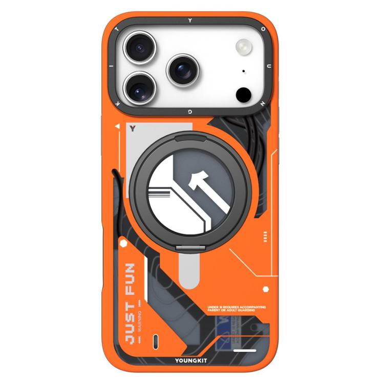For iPhone 17 Pro YOUNGKIT Starship Series Rotation Holder IMD TPU Magnetic Phone Case(XJZHJ004 Orange)