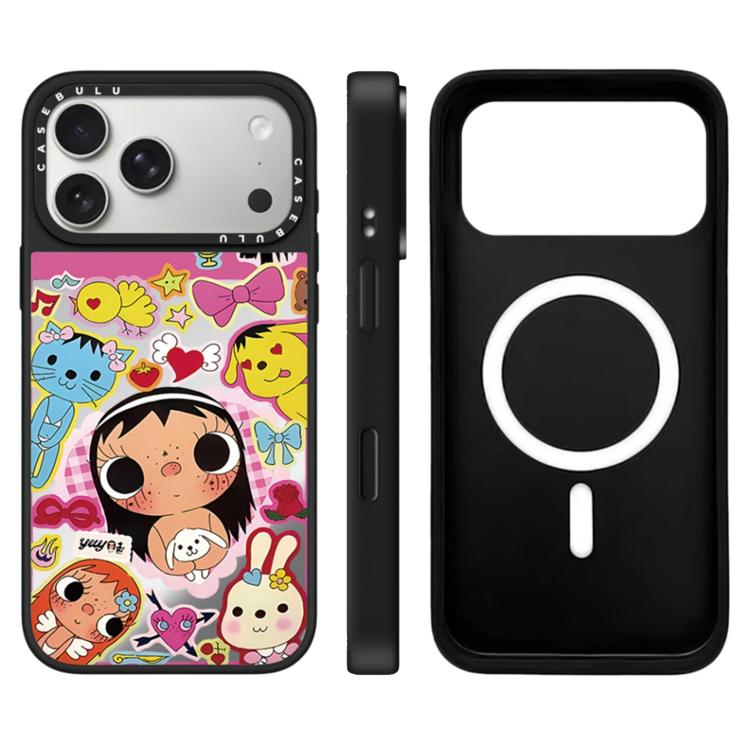 For iPhone 17 Pro YUY Series Pattern Camera Control Button Mirror Magnetic Phone Case(YUY Heart Bow)