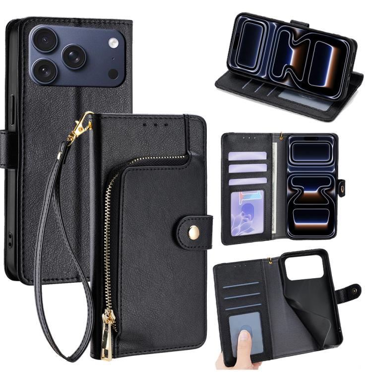 For iPhone 17 Pro Zipper Bag Leather Phone Case(Black)