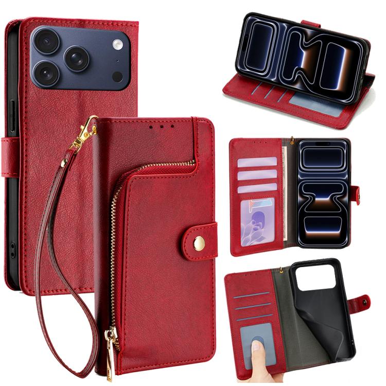 For iPhone 17 Pro Zipper Bag Leather Phone Case(Red)