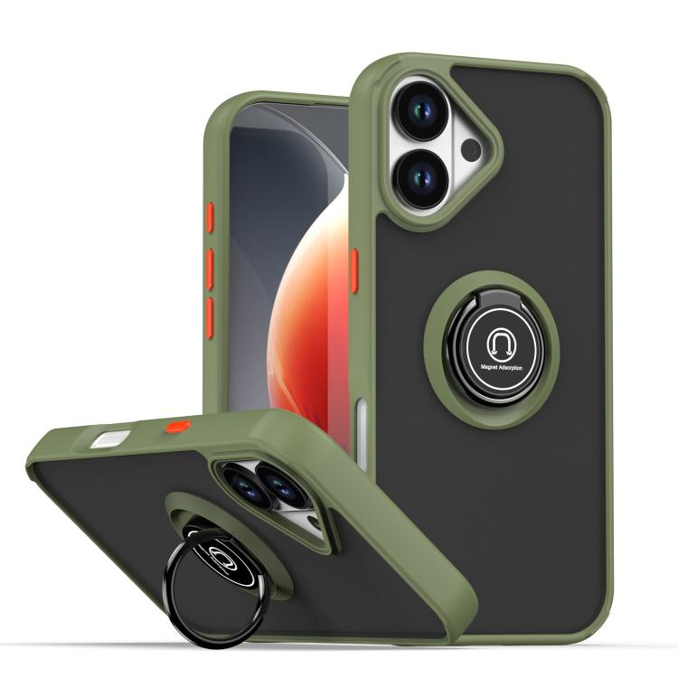 For iPhone 17 Q Shadow 1 Series TPU + PC Phone Case with Ring(Army Green)