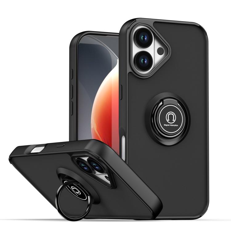 For iPhone 17 Q Shadow 1 Series TPU + PC Phone Case with Ring(Black+Black)