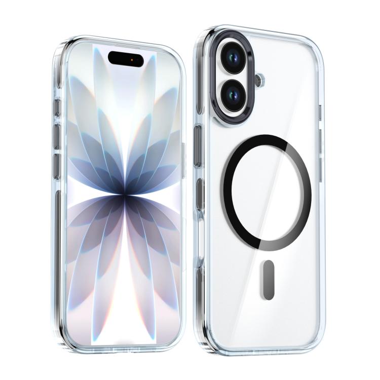 For iPhone 17 Qicai Two-color Transparent Magnetic Phone Case(Black)