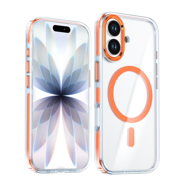 For iPhone 17 Qicai Two-color Transparent Magnetic Phone Case(Orange)