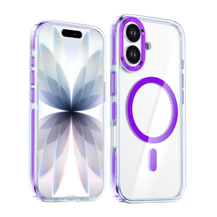 For iPhone 17 Qicai Two-color Transparent Magnetic Phone Case(Purple)