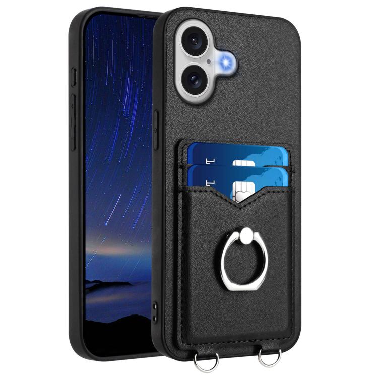 For iPhone 17 R20 Ring Card Holder Phone Case(Black)
