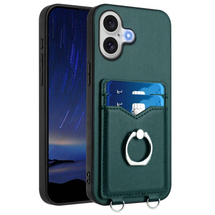 For iPhone 17 R20 Ring Card Holder Phone Case(Green)
