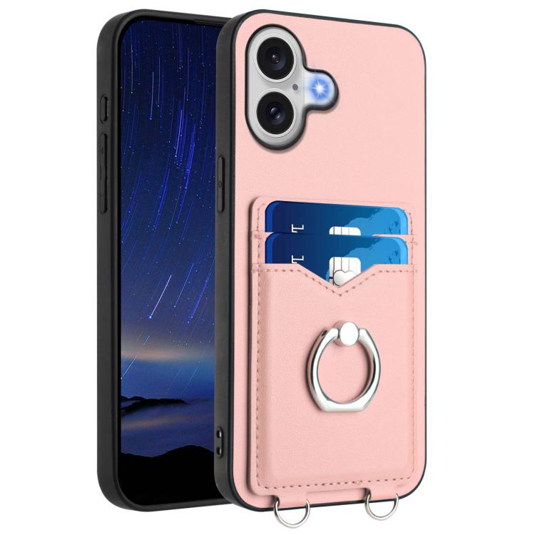 For iPhone 17 R20 Ring Card Holder Phone Case(Pink)