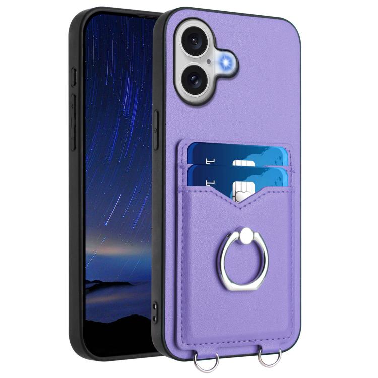 For iPhone 17 R20 Ring Card Holder Phone Case(Purple)