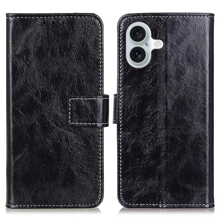 For iPhone 17 Retro Crazy Horse Texture Horizontal Flip Leather Phone Case(Black)