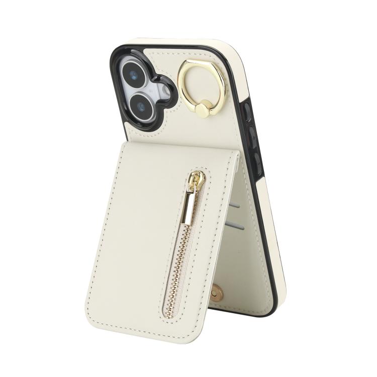 For iPhone 17 Retro Ring and Zipper RFID Card Slot Phone Case(White)